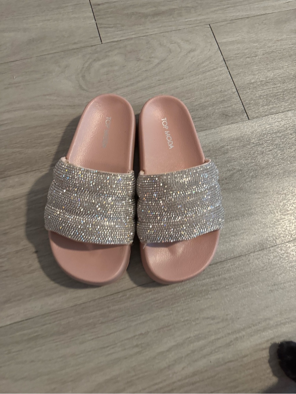 Top Moda Pink Rhinestone Slide Sandals - Picture 2 of 11